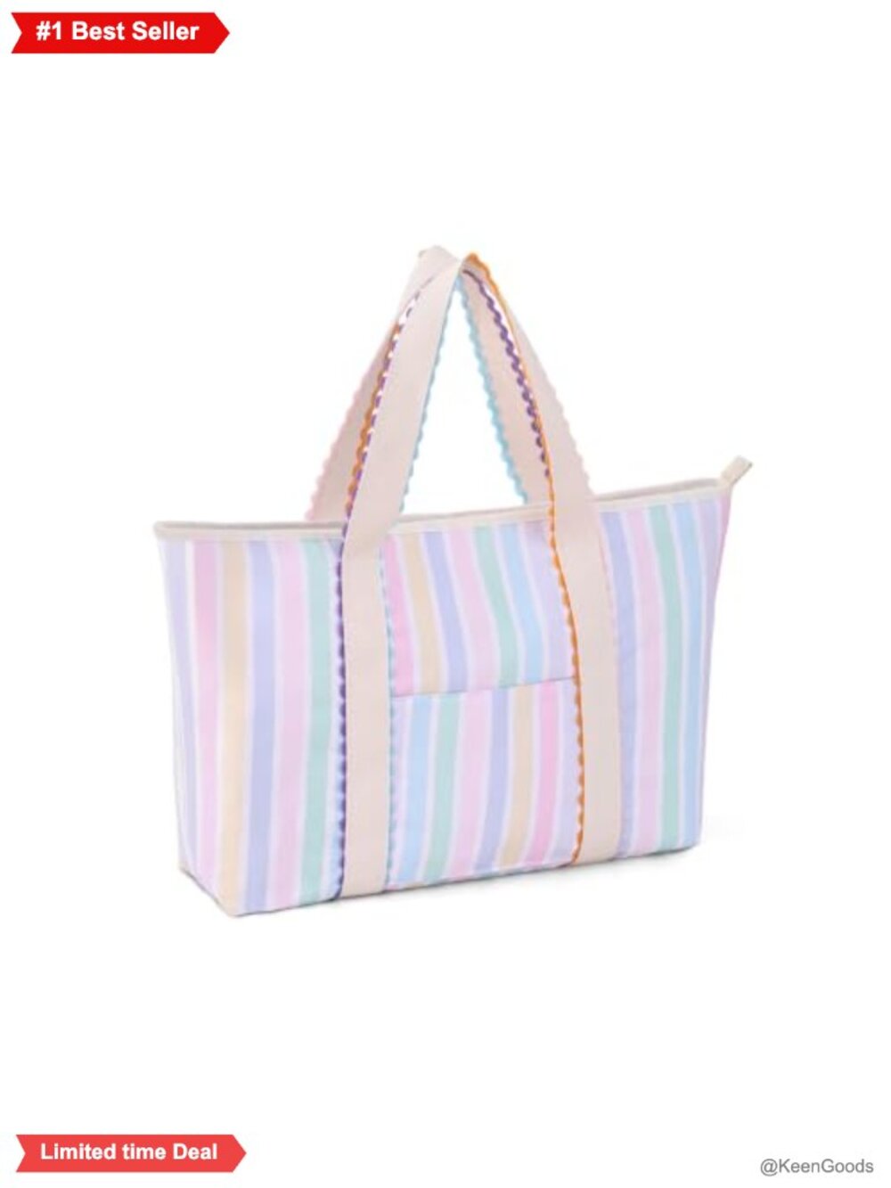 Cotton Canvas Tote Bag for Women with Rainbow Trim, Large Capacity